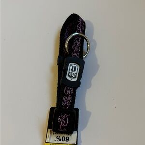 Adjustable Black Dog Collar with Pink Embroidery